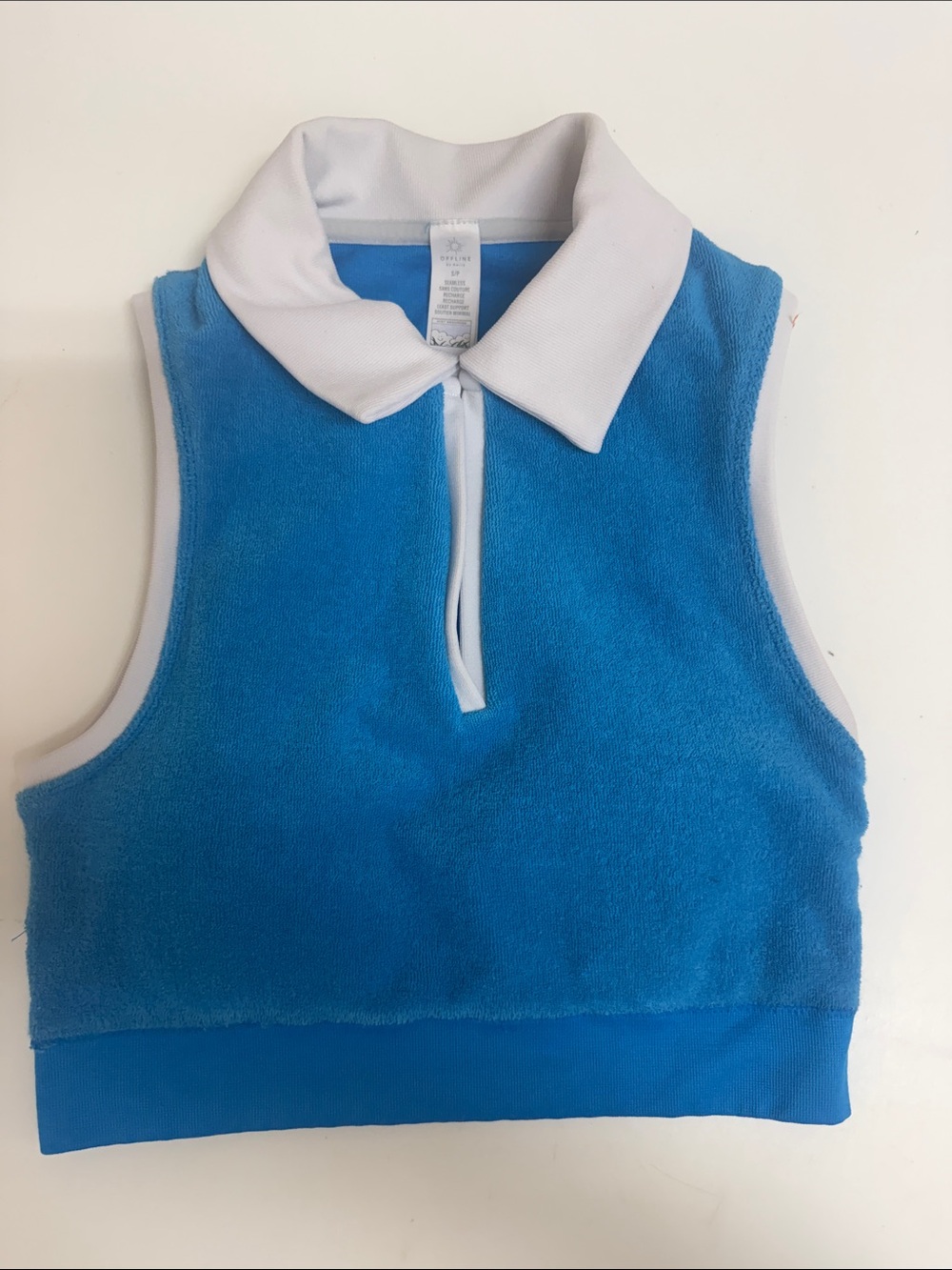 Offline by Aerie Blue Sleeveless Polo Crop Top with White Collar